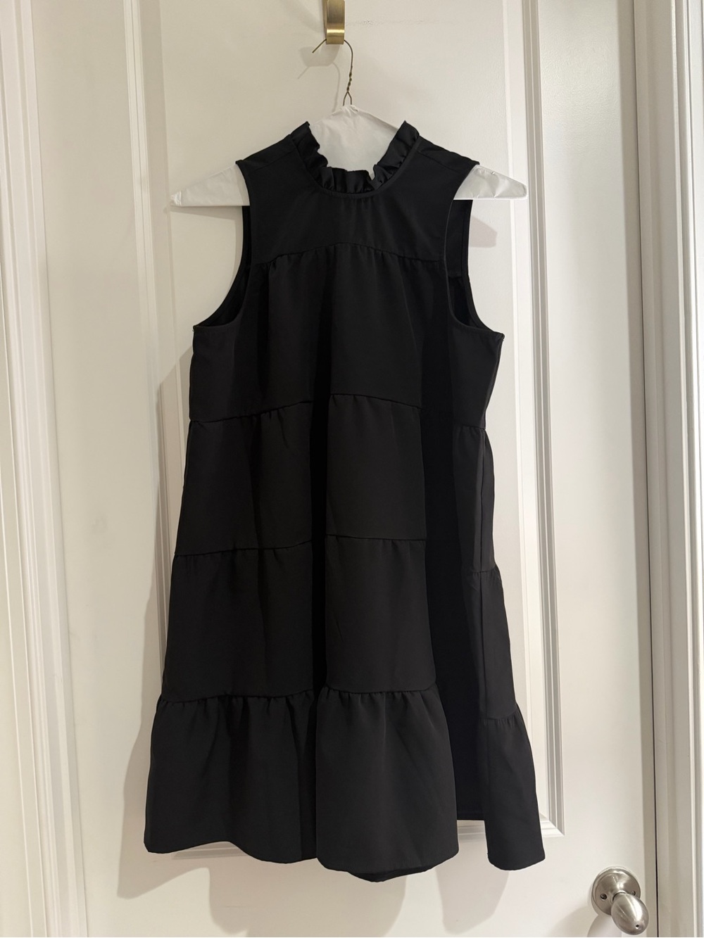 Mud Pie Black Sleeveless Tiered Ruffle Neck Mini Dress